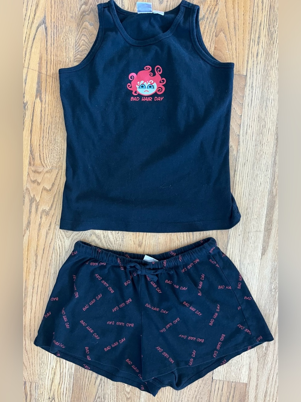 Vintage Y2K Fred Is Red "Bad Hair Day" Pajama Sleep Set -Tank & Shorts M. Cotton